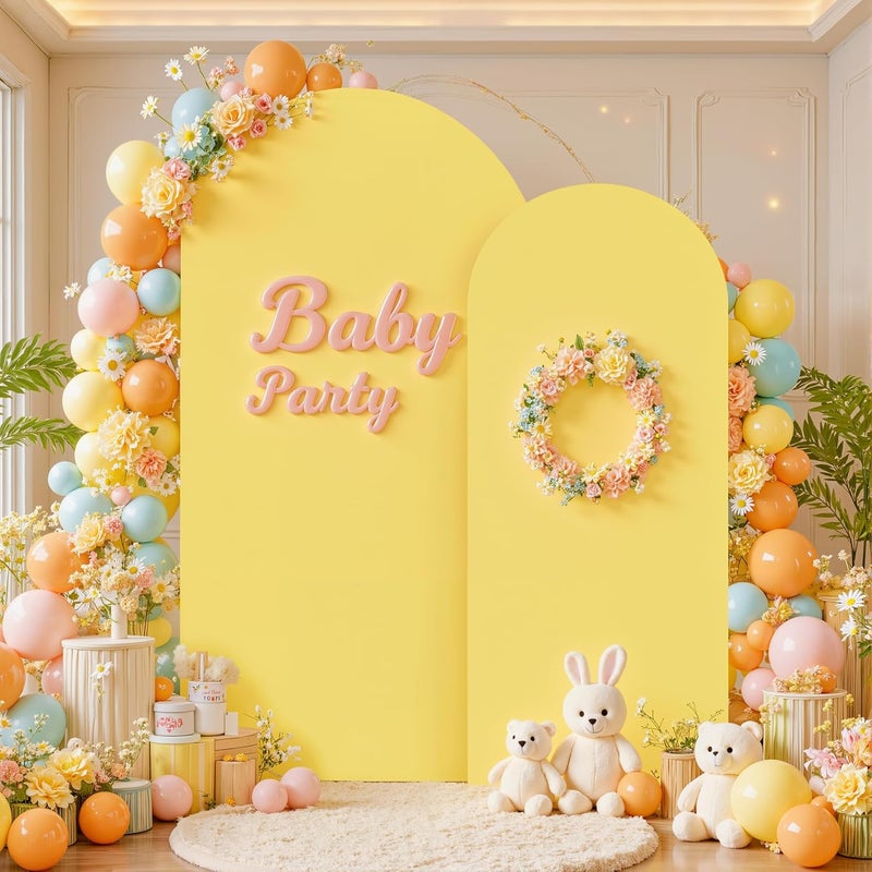 Suppromo Yellow Arch Cover Set of 2-7.2 and 6FT Yellow Arch Backdrop Cover Spandex Fitted Birthday Party Arch Stand Covers Stretchy Backdrop for Baby Shower Bridal Shower Ceremony Wedding Photo Background - Image 1
